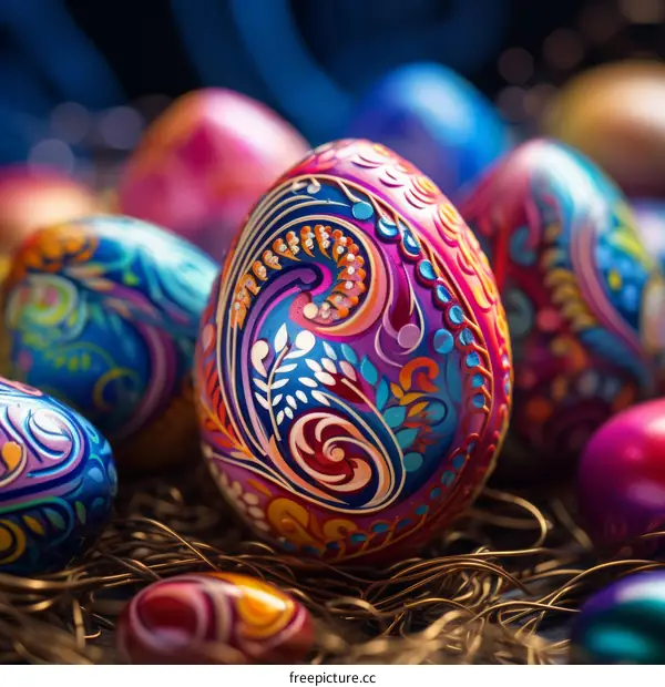 Colorful Easter Eggs in a Basket