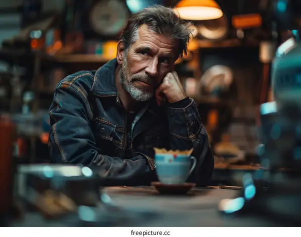 pensive man in a workshop