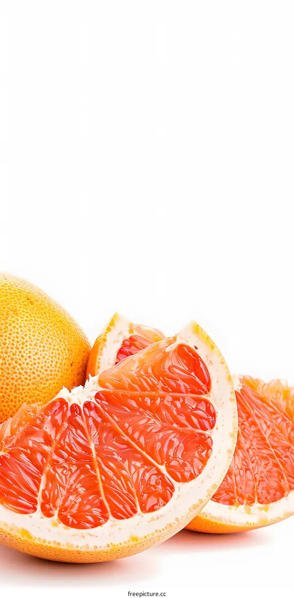 Fresh Red Grapefruit Slices Isolated on White Background