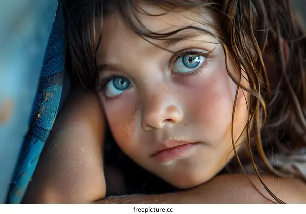Portrait of a young girl with blue eyes