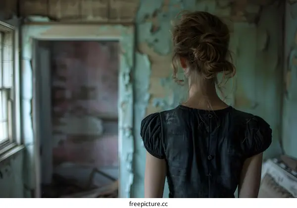 Woman standing in an abandoned room