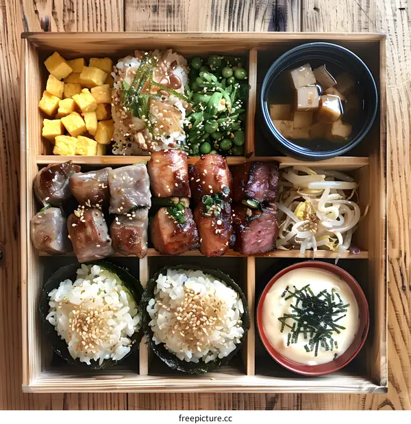 A delicious and healthy Japanese bento box with a variety of dishes
