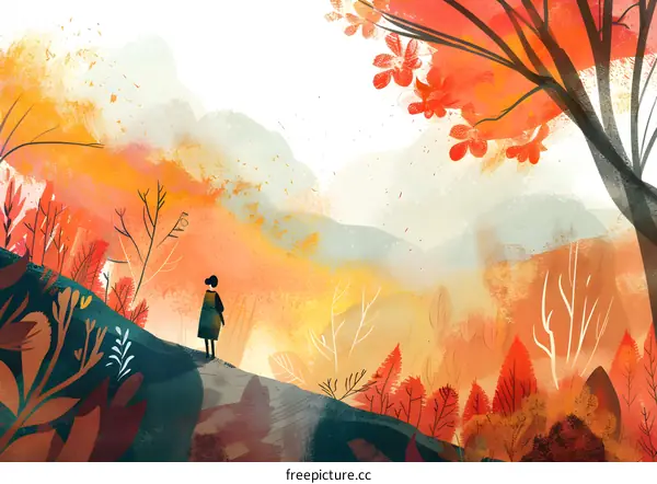 Woman Standing on a Hilltop in an Autumn Landscape