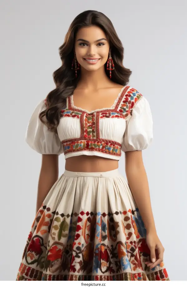 Traditional Embroidered Blouse and Skirt in Eastern Europe
