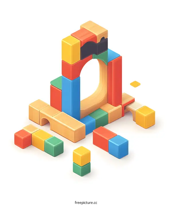 Colorful Wooden Blocks Building a Structure