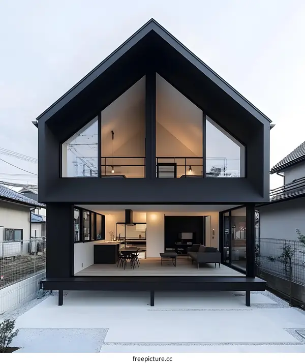 Modern Black House with Triangular Windows