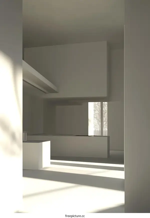 Minimalist White Interior Design With Sunlight Streaming Through Window