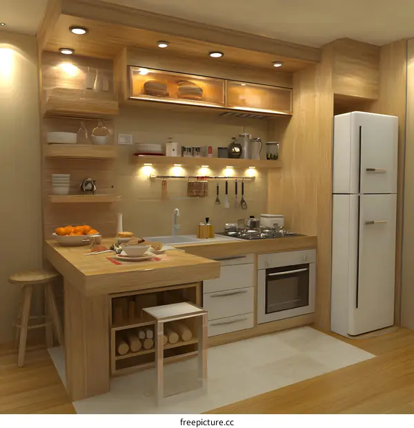 Modern Kitchen Design with Wooden Cabinets and White Appliances