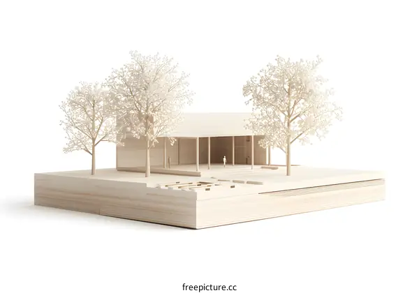Wooden Model of a Modern House with Trees