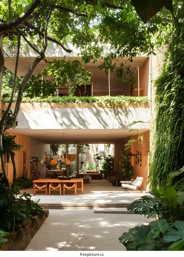 Modern Concrete House with Tropical Garden