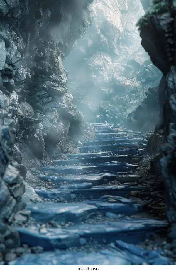 Mystical Ice Path Through Ancient Rocks