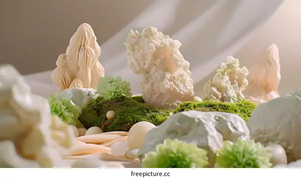 Abstract Nature Scene with Coral and Moss