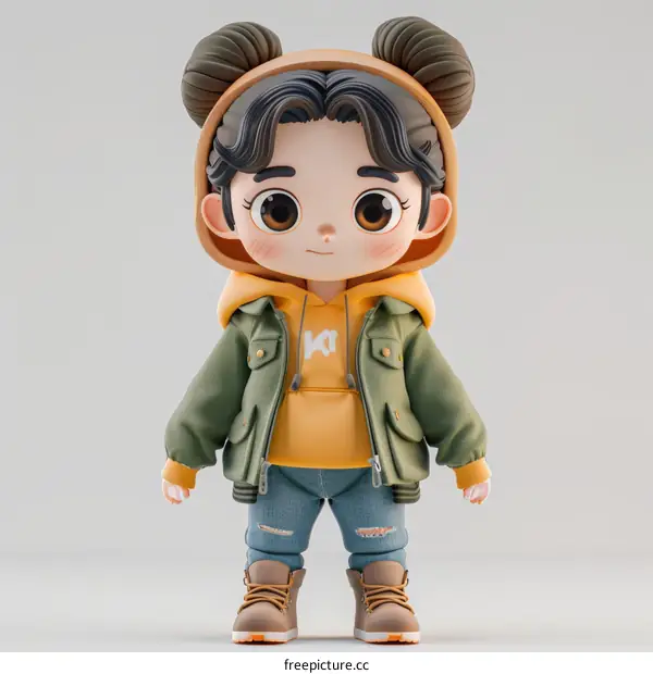 3D model of a young Asian girl in a casual outfit