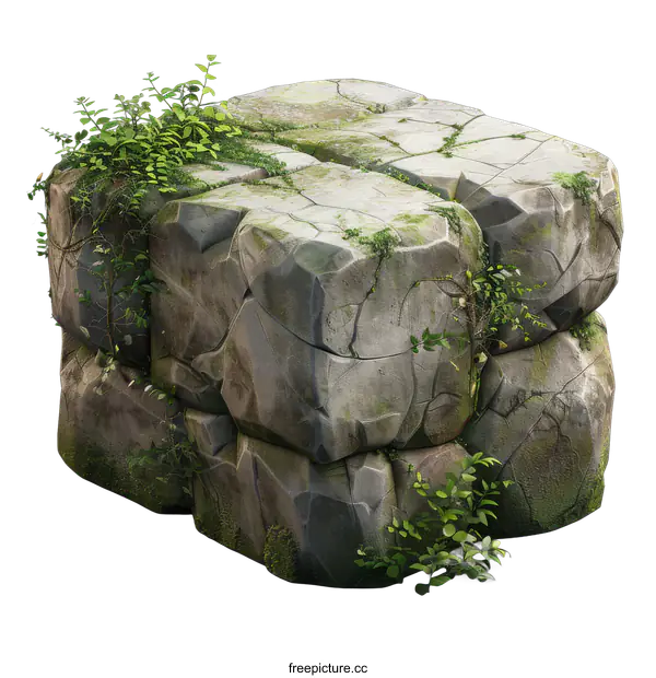 [Transparent Background PNG]Ancient stone overgrown with vegetation