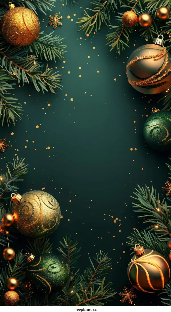 Christmas ornaments on a dark green background