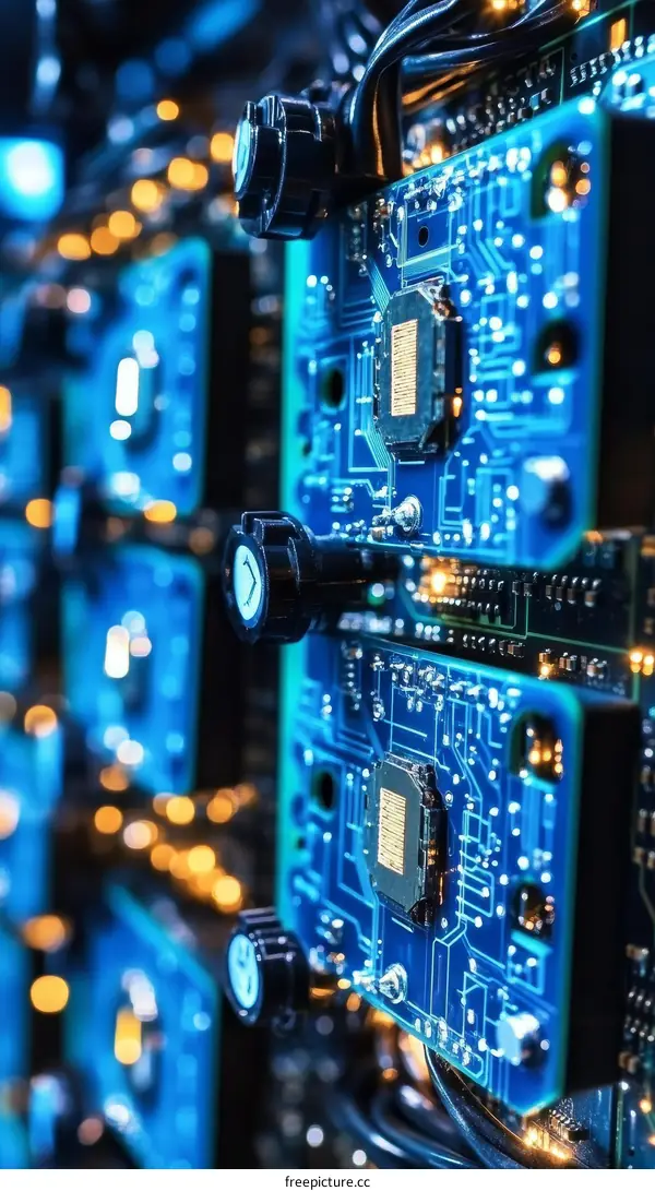 Close-up view of complex circuit boards