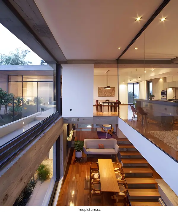 Modern Interior Design with Glass Walls and Wooden Floors