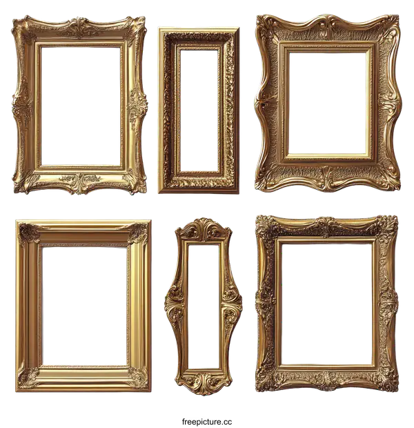 [Transparent Background PNG]Collection of Ornate Gold Picture Frames