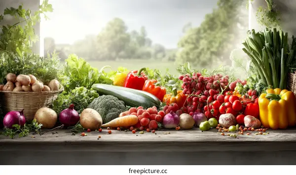 Assortment of Fresh Colorful Vegetables and Fruits