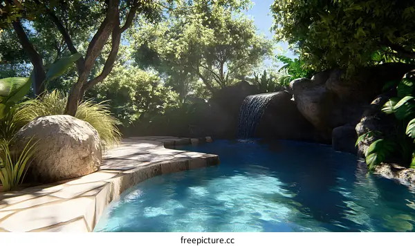 Tropical Pool Landscape with Waterfall