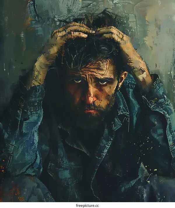 Man in a Denim Jacket with a Worried Expression