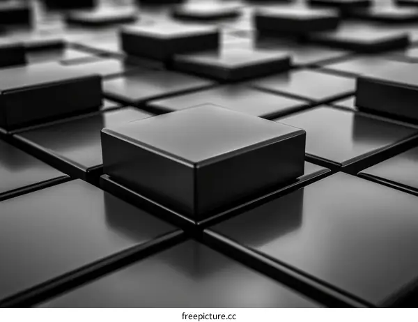 Black 3D Cubes Background with One Cube Higher