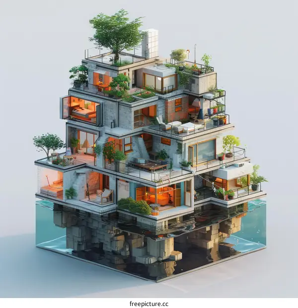 Interior of a Modern Apartment Building with Plants and Furniture