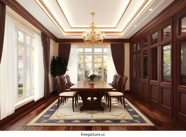 Modern Luxury Dining Room Interior Design With Wooden Table and Chairs