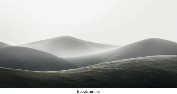 Black and white landscape with rolling hills in the distance