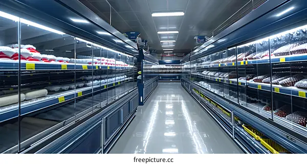 Refrigerated Food Display Aisle in a Supermarket