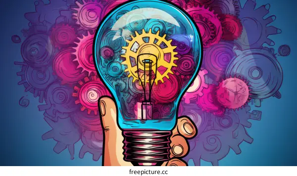 Lightbulb with Gears Inside Being Held in Hand