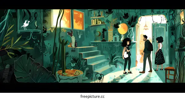 Green Interior with People and Plants