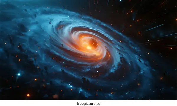 Vast Spiral Galaxy with Stars and Cosmic Elements in Deep Space