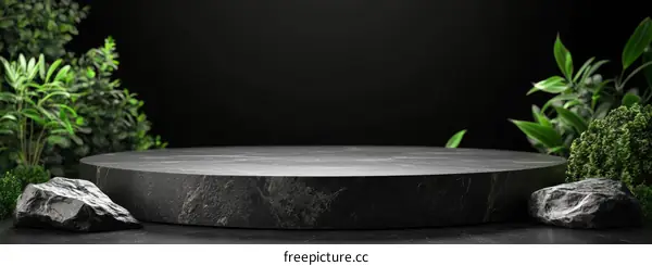 Dark Stone Display Podium with Greenery