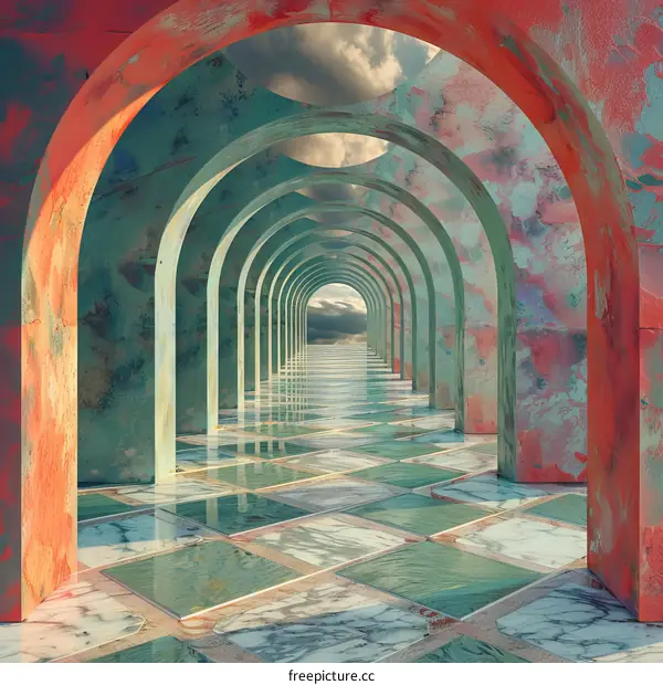 Pink and Blue Checkered Archway