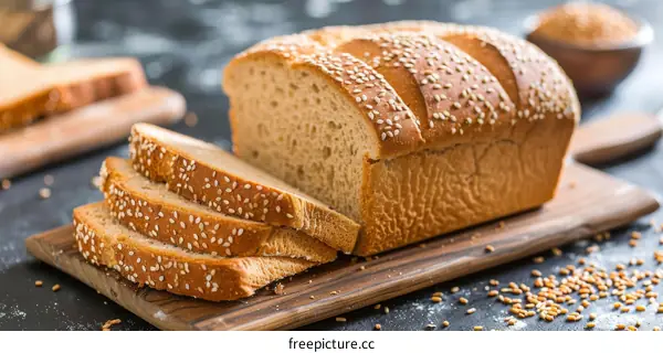 Sesame Bread Loaf on a Wooden Board