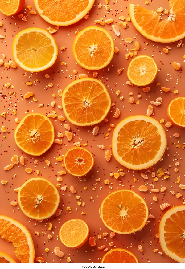 Orange Slices Background with Dried Orange Pieces
