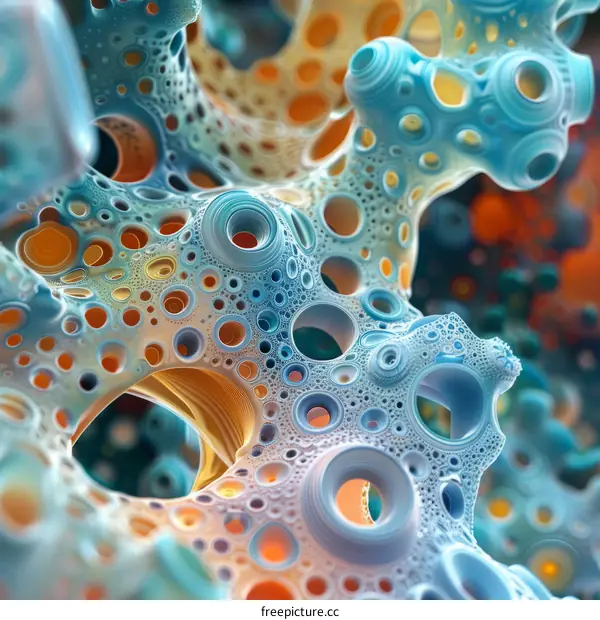 Surreal Blue and Orange Coral Reef in Computer-Generated Digital Illustration