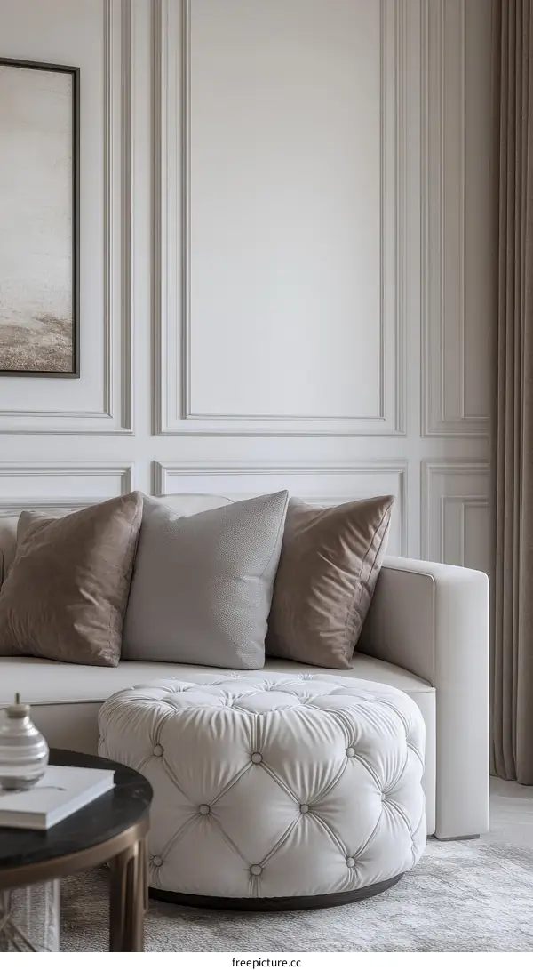 Modern Beige Sofa Set with Decorative Ottoman