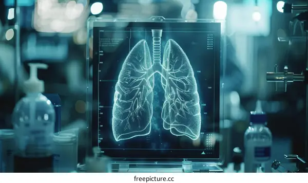 A digital image of a pair of human lungs with a blue background