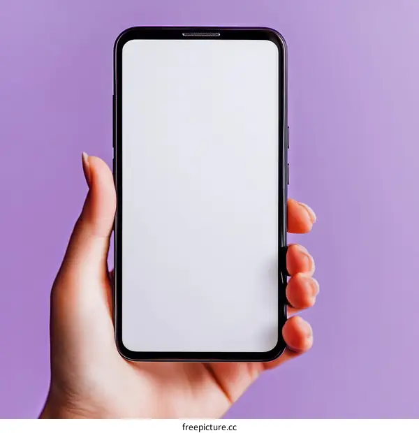 Smartphone Held in Hand Against a Purple Background