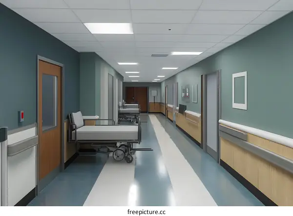 Hospital Corridor with Empty Beds