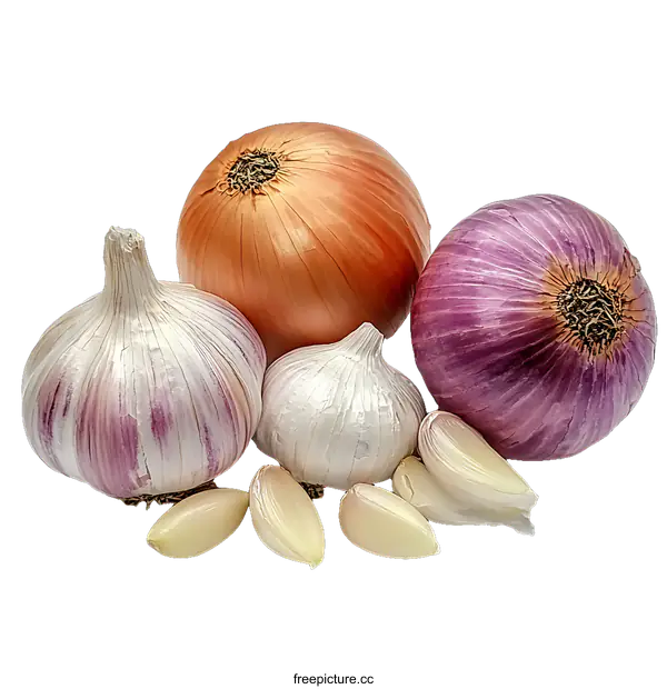 [Transparent Background PNG]Assorted Fresh Vegetables Onions and Garlic
