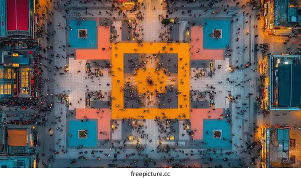 Aerial View of Crowded Urban Square