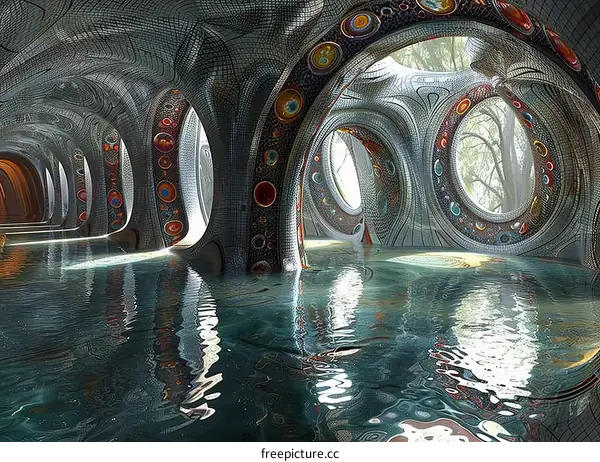 Surreal Mosaic Pool Structure