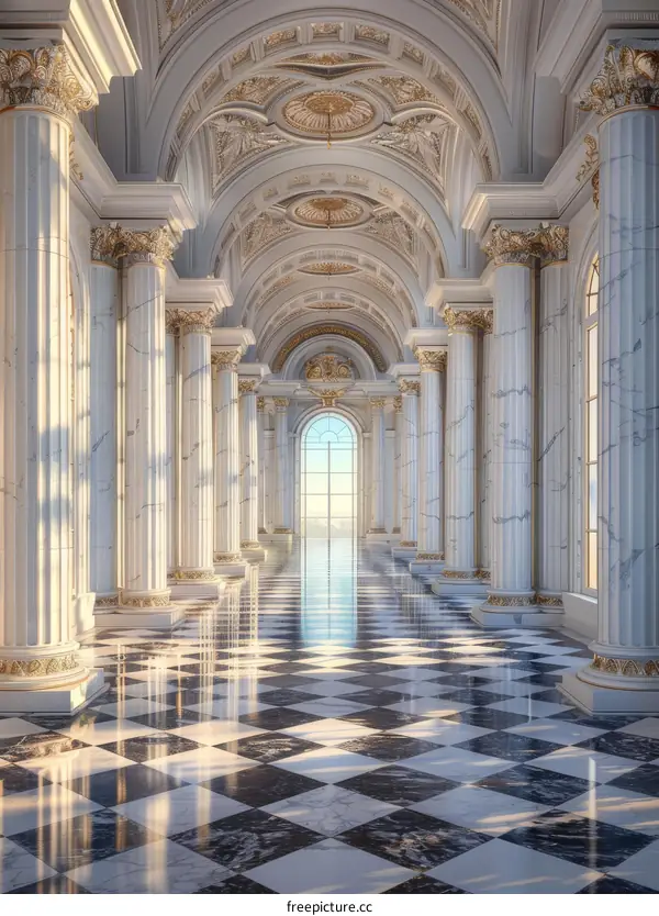 Elegant Marble Hallway with Checkered Floor