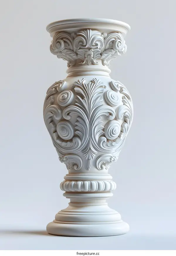 White classical style vase isolated on white background. 3D rendering