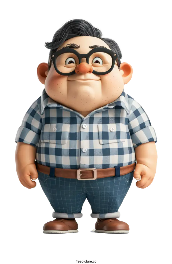 [Transparent Background PNG]Smiling Cartoon Man in Plaid Shirt with Glasses
