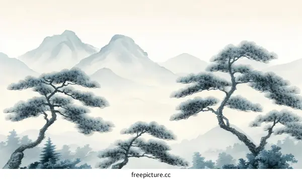 Misty Mountains and Pines Art Print