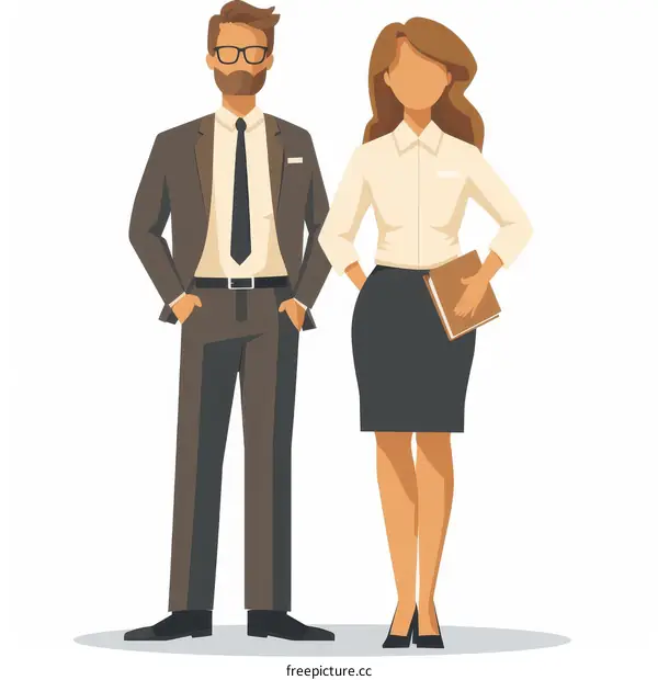 Business people, man and woman, standing together